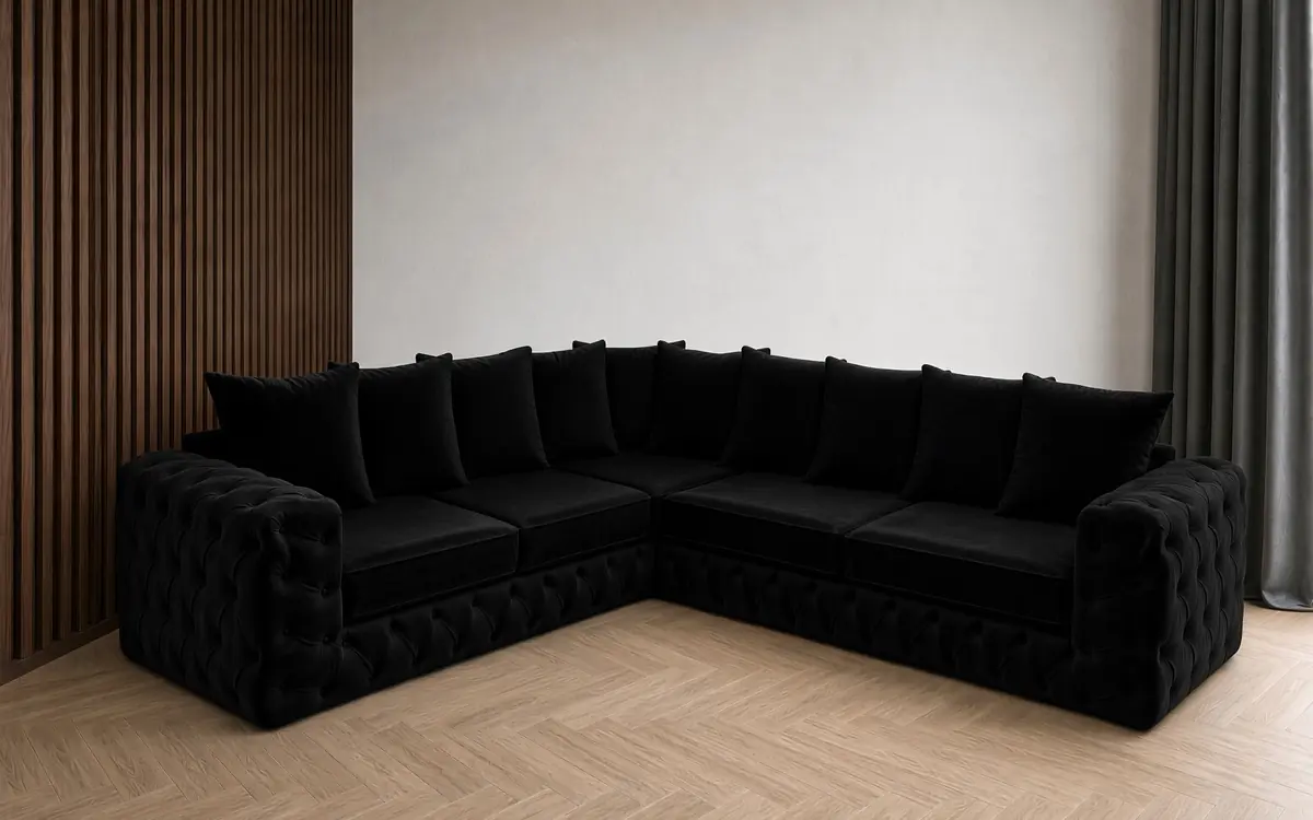 Ashton Chesterfield Sofa – 5 Seater Corner in Black