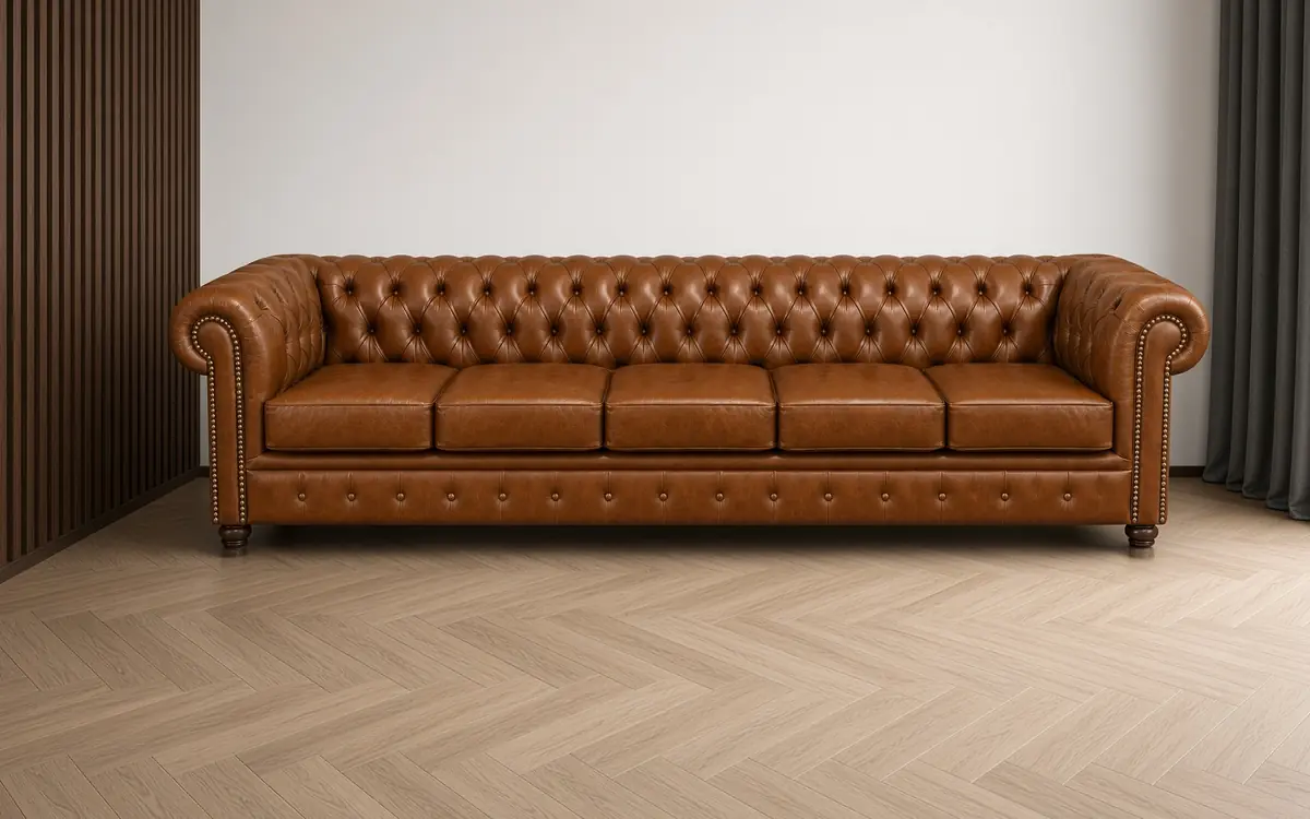 Chesterfield Leather Sofa – 5 Seater Sofa (straight) in Tan