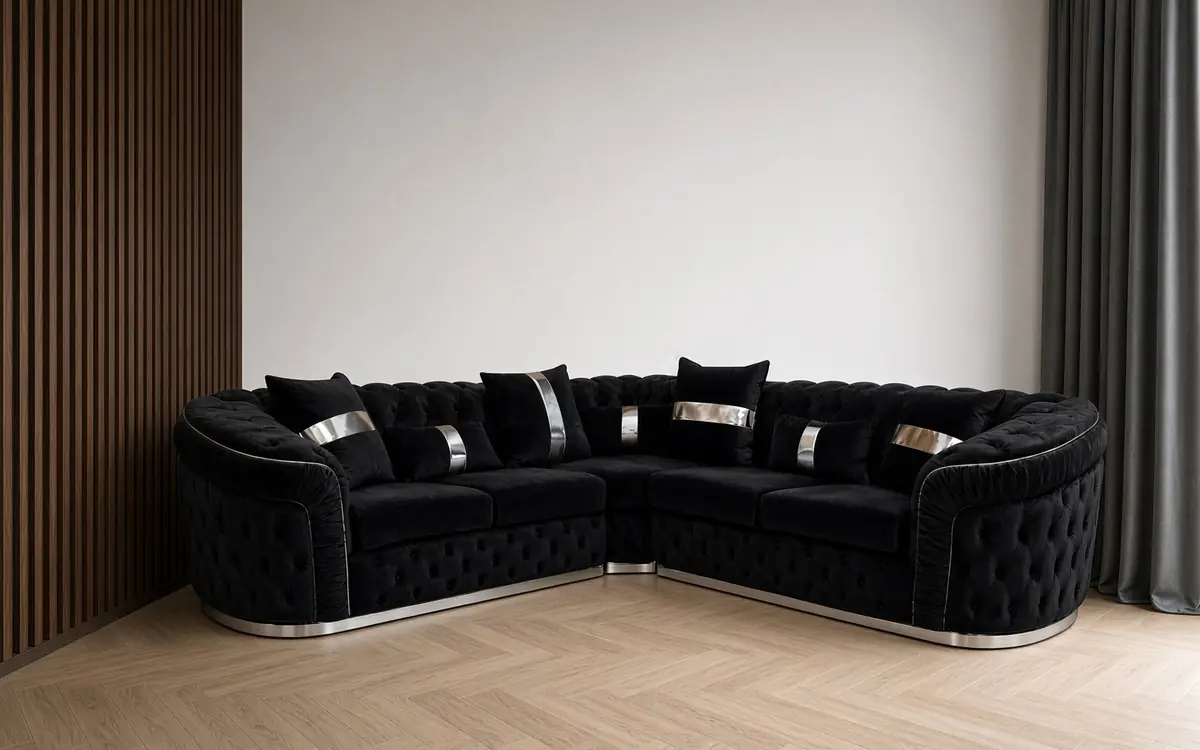 Madrid Sofa – 5 Seater Corner in Black