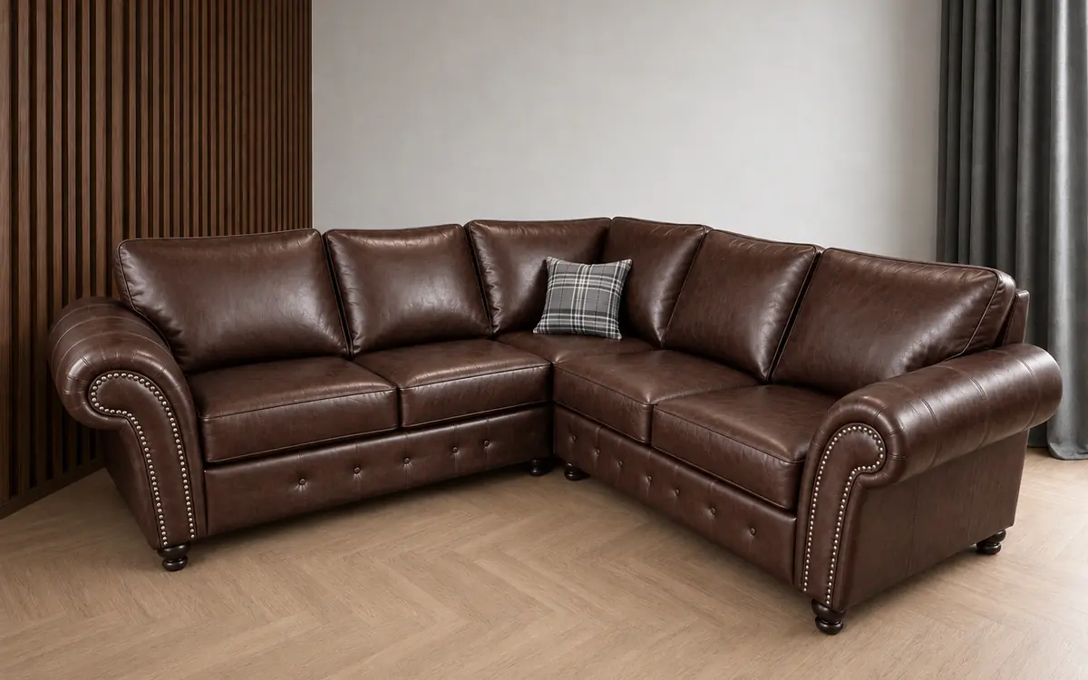 Oakland Leather Sofa – 5 Seater Corner in Brown