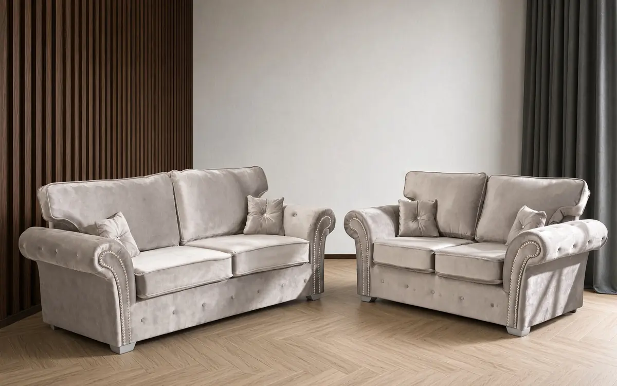Olympia Sofa – 3 + 2 sofa set in Pale Silver