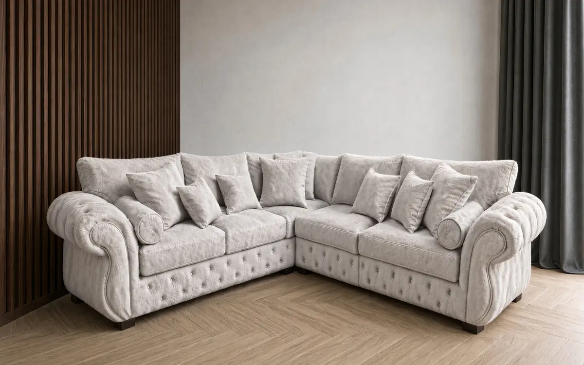 Rio Chesterfield Sofa – 5 Seater Corner in Pale Silver